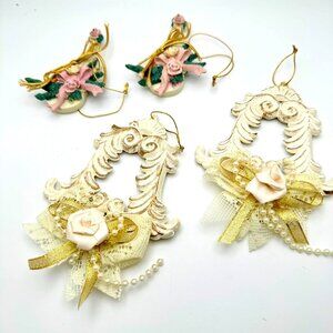 Set Of 4 VintageVictorian Style Resin Ornaments With Floral & Violin Theme